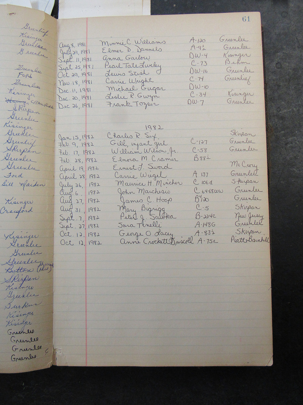 interment listing